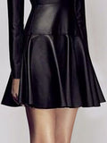 Spring Autumn Soft Light Faux Leather Mini dress Women Deep V Neck Long Sleeve Wholesale Lots Bulk