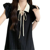 MM300 Pounds Large-Size Reduction Of Small Flying Sleeves Black Dress Women's Summer French Small Fragrant Wind Straight Cover Belly