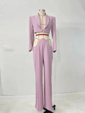 Violet Crop Blazer And Cut Out Trousers Matching Set- Outfit