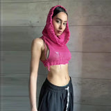 Sleeveless Y2k Tank Tops With Hat Fashion Streetwear Black Summer 2022 Knitted Crop Tops Women Sexy