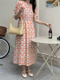 Kitty Summer Gentle Florals Retro Long Dress Slim Women 2022 New Casual Puff Sleeve Sweet Lady Printed Holiday Chic