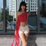 2025 Fashion Trend Women's New Slanted Shoulder To Expose The Ears Of The Solid Color