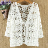 Hollow Lace Sunscreen Cardigan Sweater Women Wide Loose Air Conditioning Knitted Sweater Thin Section Female Spring