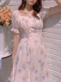 Summer Women Elegant Casual Midi Dresses French Style Lady Female Fashion Vintage Robe Vestidos