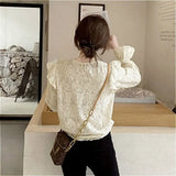 Women Apricot Newly Lace Ins Sweet Fashion Design Spring Flare Sleeve BF Lovely O-Neck Classy Female Solid Slim