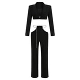 Violet Crop Blazer And Cut Out Trousers Matching Set- Outfit