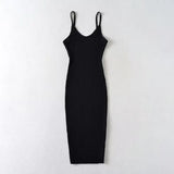 2025 New Women's Fine Sling V Collar Rib MIDI Dress 6050318
