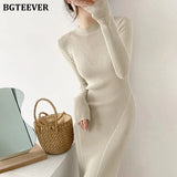O-neck Slim Sweaters Bodycon Dress for Women 2021 Autumn Winter Knitted Vestidos Femme Full Sleeve Midi Female