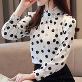 size 2022 Autumn Fashion Women Chiffon Shirts Long Sleeve Polka Dot ruffless Women Blouses Casual Stand Collar Women