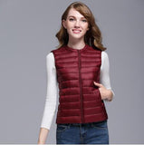 New Women 90% White Duck Down Vest Women Ultra Light Duck Down Vest Jacket Autumn Winter Round Collar Sleeveless