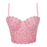 Handmade Sequin halter bustier corset crop top women summer indie tank party y2k top clubwear Cropped tube womens tops