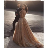 New Women's A Line Glitter Princess Dress Champagne Spaghetti Straps Long Maxi Dresses Sparkly Evening Party Dress