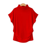 2021 Fashion Turtleneck Batwing Short Sleeve Cotton Shirt Female Casual Solid Blouse Oversized Tops Women