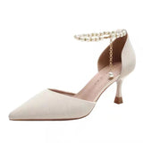 Wind High Heels Women's Fine Heel 2025 Autumn New Hollow Single Shoes Small Fresh Pearl Fairy Wind Bag Head