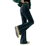 Zingj Waist Retro Design Sense Micro La Jeans Female Autumn Slim Show Thin Horseshoe Horn Pants High Street Ins Tide-Outfit
