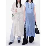 Zingj Summer Hollow-Out Knit Vest Knee-Out Dress Women's Pure Color Design Feeling Open Fork Middle Skirt-Outfit