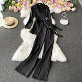 Summer New Women Notched Lace Thin Shirt Top High Waist Slim Solid Casual Wide-leg Pants Office Ladies Two Piece