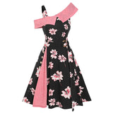 Printed Skew Collar High Low Dress High Waist Flower Print Floral Dress Femme Elegant Slash Neck Robe