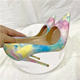 Colorful Women Pointy Toe Slip On Glossy Stiletto Pumps Sexy Ladies High Heel Party Dress Shoes Plus Size 10 11