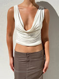 Women Backless Vest Tops Summer 2023 Sexy Sleeveless Deep V-neck Low Cut Ruched Tank Crop Tops Party Club Casual
