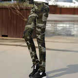 Women Camouflage 2019 Spring Army Green High Waist Lady Vintage Elastic Calcas Feminina Pantalone Mujer Pencil