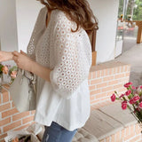 Summer Lace Women Shirts and Blouses 2023 Korean Stylish Half Sleeve Cardigan Hollow Cotton Fashion Sunscreen Tops