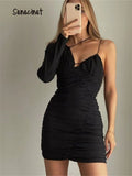 Irregular One Shoulder Strap Dress Design Off-Shoulder Long Sleeve Bodycon Dresses For Women Sexy Club Party Mini