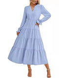 Autumn Long Dress Long Sleeve V-Neck Layered Lotle Leaves By The A-Line Cocktail