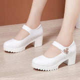 Cowhide Thick-Heeled High-Heeled Walking Shoes Waterproof Platform Thick-Soled Leather Shoes Cheongsam Show Model Training