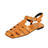 Onlymaker Brand Women's Flat Sandals Summer Casual Soft Genuine Leather Summer Roman Female Big Size Fashion