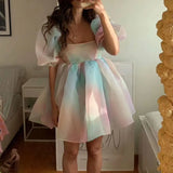 Short Sleeve Puff Tulle Mini Dress-Outfit