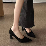 High Heels Women's Velvet Soft Soles Standing Not Tired Feet Flight Attendant Commuting Professional Black Work Shoes Single