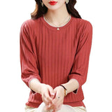 Seven-Sleeved T-Shirt Women's Mid-Sleeve Top Ice Knitted Shirt Thin Mother Spring T-Shirt