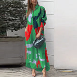 Spring And Summer Women's Fashion Casual Printing Loose Open Fork Bag Long Shirt Shirt