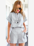 Dress New Large Size Women's Short Sleeve Jacket Shorts Two-piece Suit Casual Solid Short Half Open