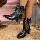 Embroidery Side And V Mouth Western Cowboy Fashion Boots 2025 New Pointed Leather