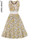 Retro Dresses Audrey Hepburn 1950s 60s Rockabilly Floral Printed Button Pinup Ball Grown Party Robe 2022
