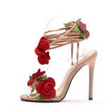Cm Rose Flowers High Heel Sandals Large Size Hollow Strap Sandals Fashion Elegant Fish-Mouthed