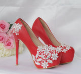 Cm White Lace High Heels Wedding Shoes Water Drill Pearl Banquet Shoes Large Size Thin Heel Waterproof Table Single