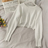 Autumn Women Solid Sweater O-Neck Loose Sweater Pullover Crop Top Sweaters Shirts Femme Knit Outwear
