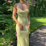 Spring And Summer 2024 Ins Women's New Sexy Body-Dexite Slinging Floral Dress