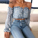 Women Off Shoulder Floral Print Tied Detail Blouse Spring Tops and