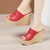 Heel Slippers Women's Summer 2023 New Style Muffin Thick Soles Fashionable Large Size Flip-Flops Skid-Proof Slippers Wear High-Heeled