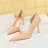 Zingj Korean Version Of Fashion Simple Heel High-Heeled Shoes Show Thin Suede Shallow Tip Side Hollow Single Shoe High