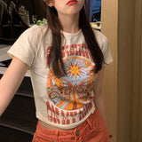 Indie Print Short Sleeve Crop TopOutfit