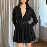 Black Embroidery Shirt Mini Dress- Outfit