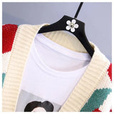 women elegant striped pattern cardigan winter style vintage jumper 2021 lady fashion oversized knitted cardigan