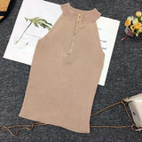 Summer Women Slim Knitting Off-shoulder Tank Crop Tops Female Knitted Camisole Cropped Sleeveless Short T-shirts