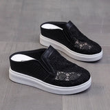 New Baotou Rear Empty Slippers Mesh Breathable Embroidered Sandals Heightened Spot Slippers With Thick
