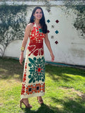Colorful Printed Backless Halter Dress Women Fashion Sleeveless Slim Long Robe Summer Lady Chic Vacation Party